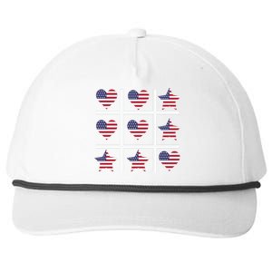 4th Of July Funny Tic Tac Heart American Flag Snapback Five-Panel Rope Hat