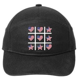 4th Of July Funny Tic Tac Heart American Flag 7-Panel Snapback Hat