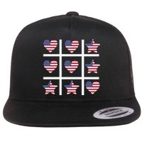 4th Of July Funny Tic Tac Heart American Flag Flat Bill Trucker Hat