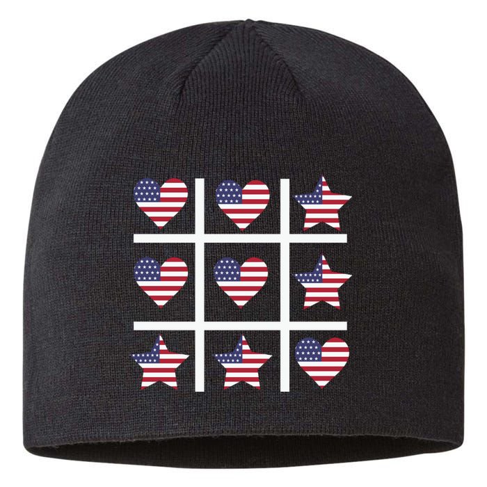 4th Of July Funny Tic Tac Heart American Flag Sustainable Beanie