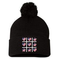 4th Of July Funny Tic Tac Heart American Flag Pom Pom 12in Knit Beanie