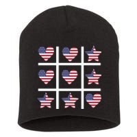 4th Of July Funny Tic Tac Heart American Flag Short Acrylic Beanie