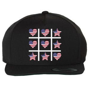 4th Of July Funny Tic Tac Heart American Flag Wool Snapback Cap