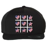 4th Of July Funny Tic Tac Heart American Flag Wool Snapback Cap