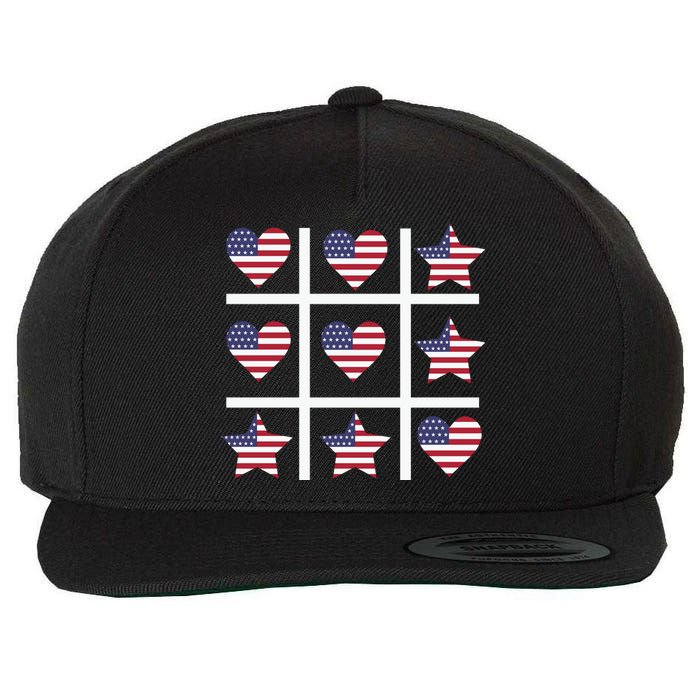 4th Of July Funny Tic Tac Heart American Flag Wool Snapback Cap