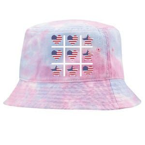 4th Of July Funny Tic Tac Heart American Flag Tie-Dyed Bucket Hat