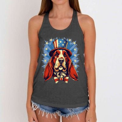 4th Of July Patriotic Basset Hound Dog Women's Knotted Racerback Tank