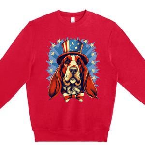 4th Of July Patriotic Basset Hound Dog Premium Crewneck Sweatshirt