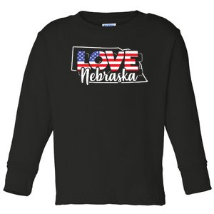 4th Of July Nebraska Us American Flag July Fourth Toddler Long Sleeve Shirt