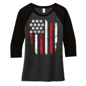 4th Of July Volleyball American Flag Women's Tri-Blend 3/4-Sleeve Raglan Shirt