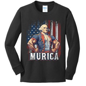 4th Of July Patriotic Funny George Washington July 4th Kids Long Sleeve Shirt