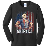 4th Of July Patriotic Funny George Washington July 4th Kids Long Sleeve Shirt