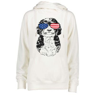 4th Of July Bernedoodle Doodle Dog Patriotic USA Sunglasses Womens Funnel Neck Pullover Hood