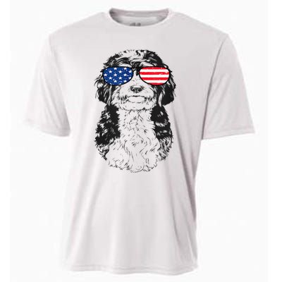 4th Of July Bernedoodle Doodle Dog Patriotic USA Sunglasses Cooling Performance Crew T-Shirt