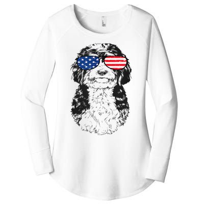 4th Of July Bernedoodle Doodle Dog Patriotic USA Sunglasses Women's Perfect Tri Tunic Long Sleeve Shirt