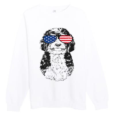 4th Of July Bernedoodle Doodle Dog Patriotic USA Sunglasses Premium Crewneck Sweatshirt