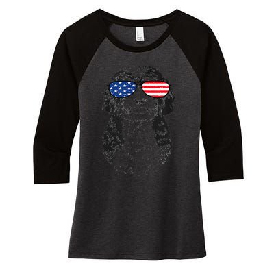 4th Of July Bernedoodle Doodle Dog Patriotic USA Sunglasses Women's Tri-Blend 3/4-Sleeve Raglan Shirt