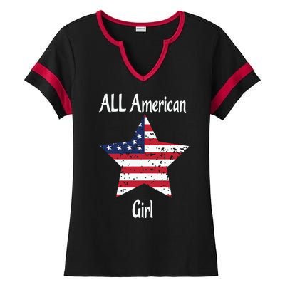 4th Of July All American Girl Usa Flag Ladies Halftime Notch Neck Tee