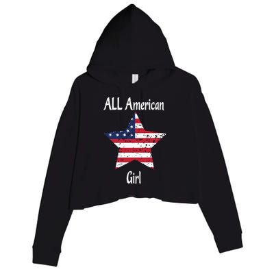 4th Of July All American Girl Usa Flag Crop Fleece Hoodie