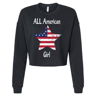 4th Of July All American Girl Usa Flag Cropped Pullover Crew