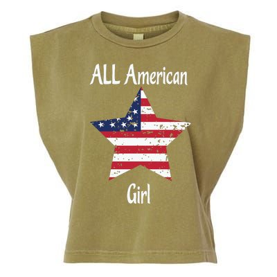 4th Of July All American Girl Usa Flag Garment-Dyed Women's Muscle Tee