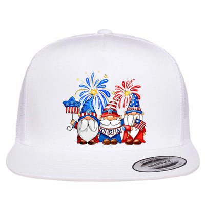 4th Of July American Gnomes Celebrating Independence Day Flat Bill Trucker Hat