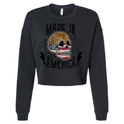 4th Of July Usa Flag Leopard Skull Sunflower America Great Gift Cropped Pullover Crew