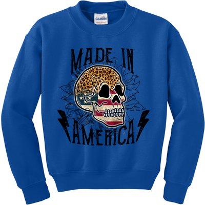 4th Of July Usa Flag Leopard Skull Sunflower America Great Gift Kids Sweatshirt