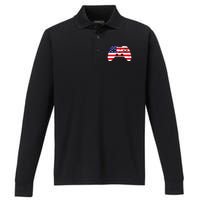 4th Of July T Video Game Gamer Usa Performance Long Sleeve Polo