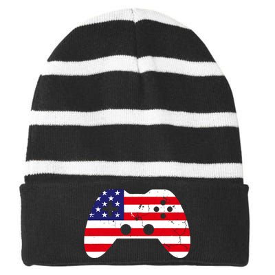 4th Of July T Video Game Gamer Usa Striped Beanie with Solid Band