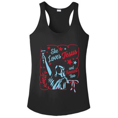 4th Of July Christian She Loves Jesus And America Too Women Ladies PosiCharge Competitor Racerback Tank