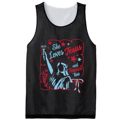 4th Of July Christian She Loves Jesus And America Too Women Mesh Reversible Basketball Jersey Tank