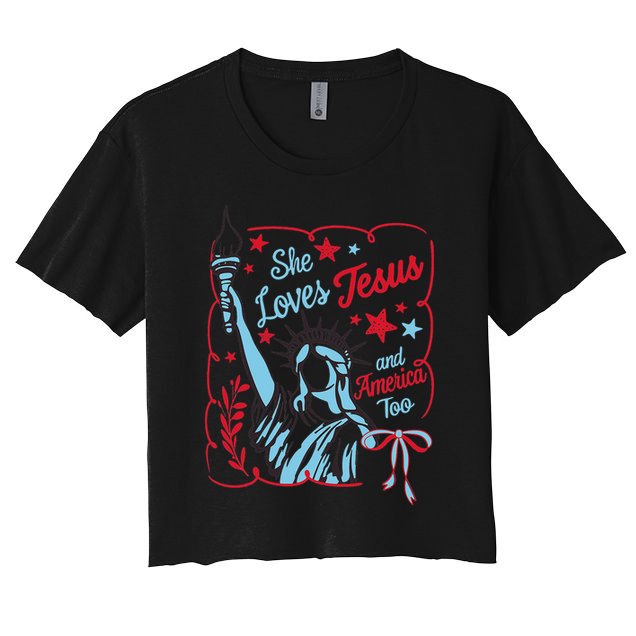 4th Of July Christian She Loves Jesus And America Too Women Crop Top