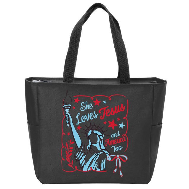 4th Of July Christian She Loves Jesus And America Too Women Zip Tote Bag