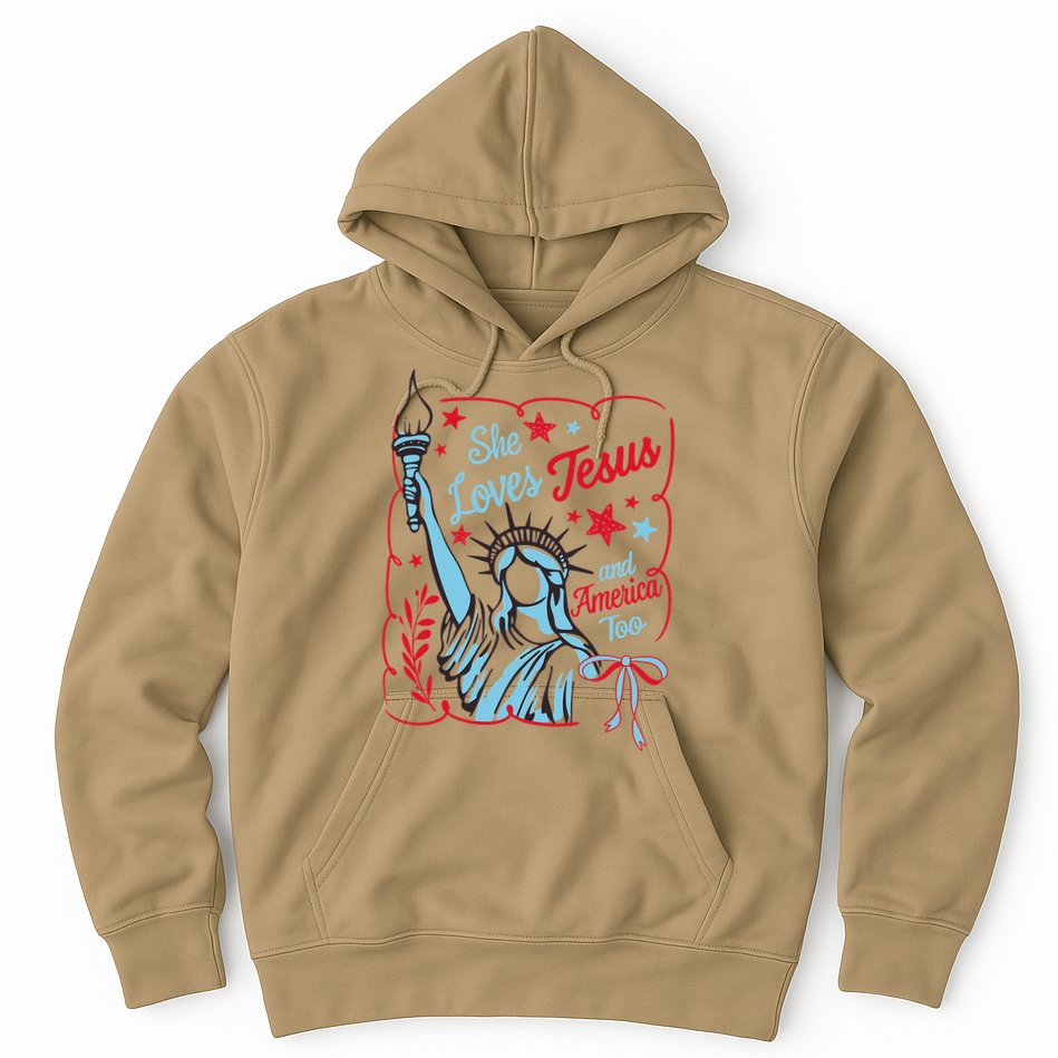 4th Of July Christian She Loves Jesus And America Too Women Hoodie