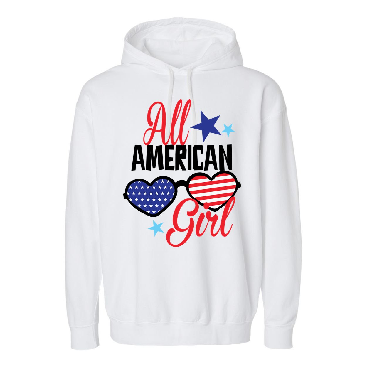 4th Of July All American Girl Glasses American Flag Garment-Dyed Fleece Hoodie