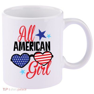 4th Of July All American Girl Glasses American Flag 11oz C Handle Ceramic Mug