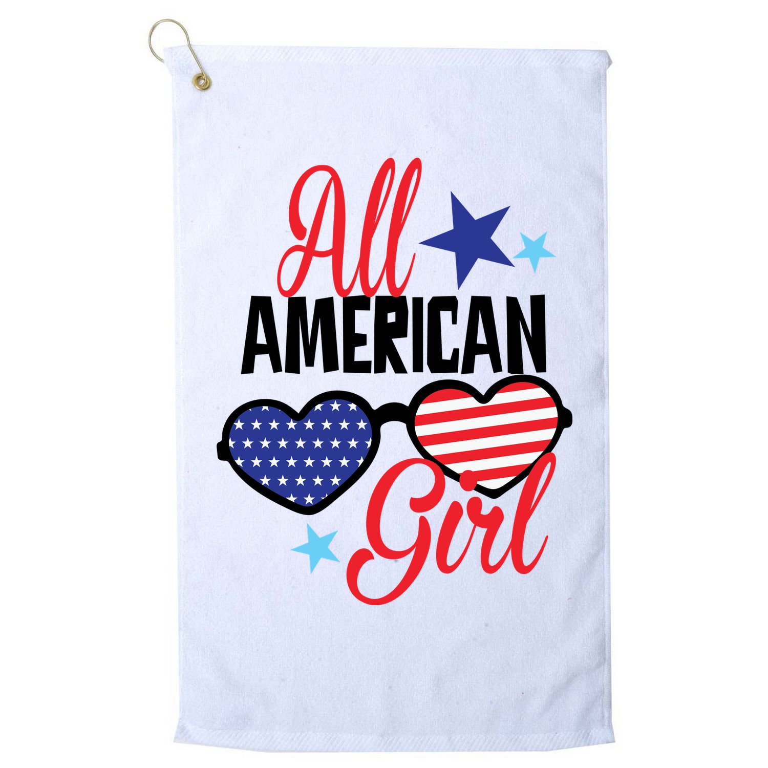 4th Of July All American Girl Glasses American Flag Golf Towel