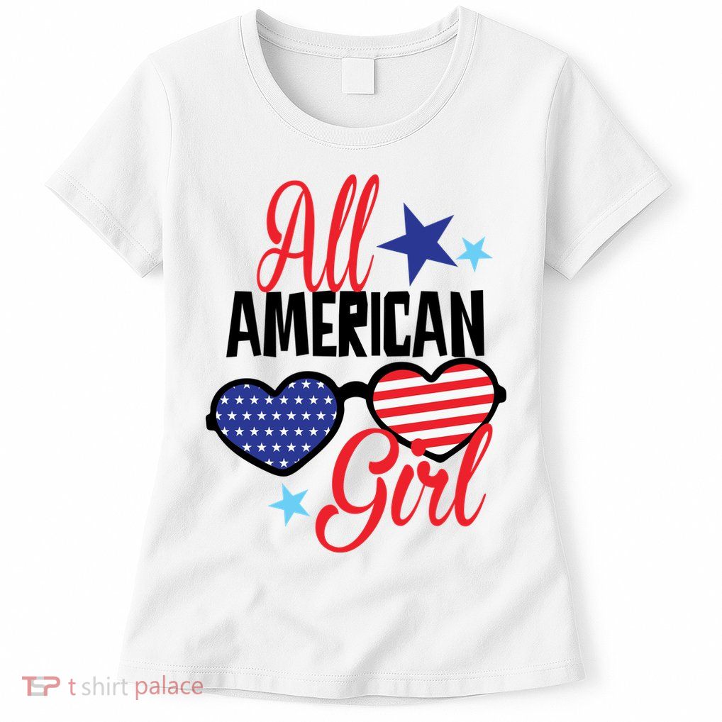 4th Of July All American Girl Glasses American Flag Womens T-Shirt