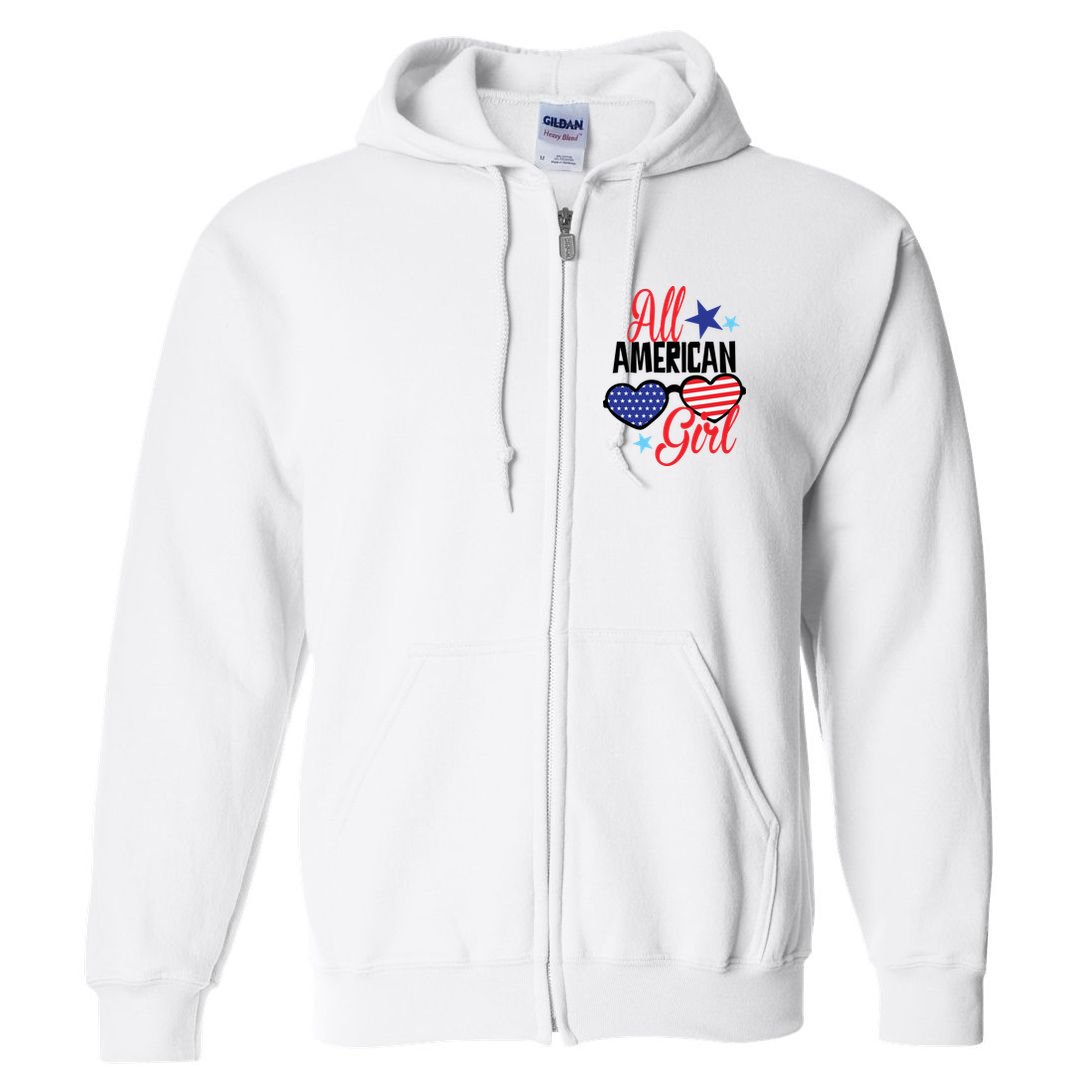 4th Of July All American Girl Glasses American Flag Full Zip Hoodie