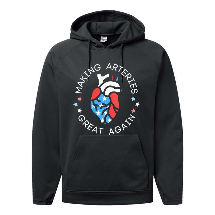 4th Of July Cardiac Nurse Making Arteries Great Again Performance Fleece Hoodie