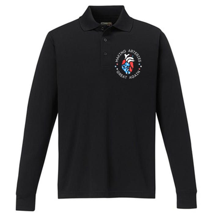 4th Of July Cardiac Nurse Making Arteries Great Again Performance Long Sleeve Polo