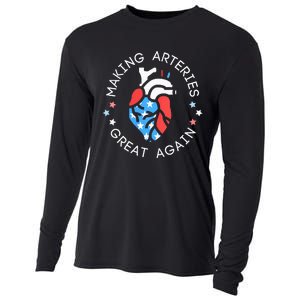 4th Of July Cardiac Nurse Making Arteries Great Again Cooling Performance Long Sleeve Crew