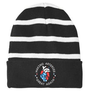 4th Of July Cardiac Nurse Making Arteries Great Again Striped Beanie with Solid Band