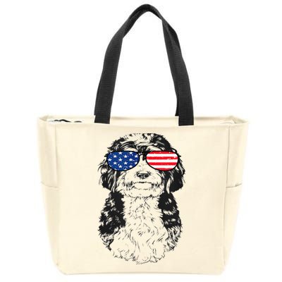 4th Of July Bernedoodle Doodle Dog Patriotic USA Sunglasses Zip Tote Bag