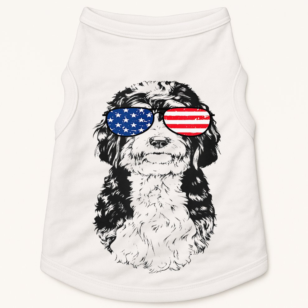 4th Of July Bernedoodle Doodle Dog Patriotic USA Sunglasses Doggie Tank