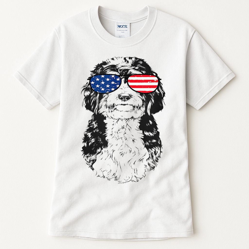 4th Of July Bernedoodle Doodle Dog Patriotic USA Sunglasses Tall T-Shirt