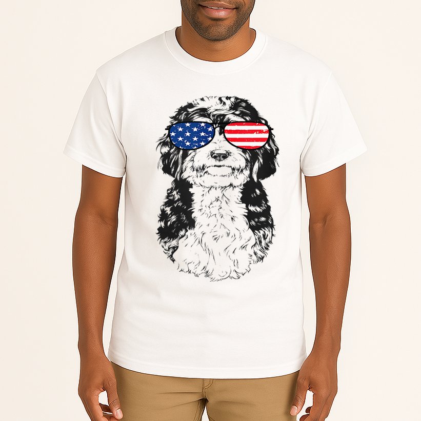 4th Of July Bernedoodle Doodle Dog Patriotic USA Sunglasses Tall T-Shirt
