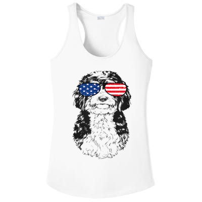 4th Of July Bernedoodle Doodle Dog Patriotic USA Sunglasses Ladies PosiCharge Competitor Racerback Tank