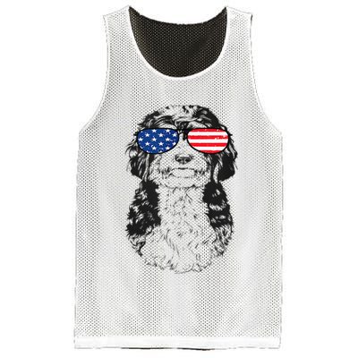 4th Of July Bernedoodle Doodle Dog Patriotic USA Sunglasses Mesh Reversible Basketball Jersey Tank